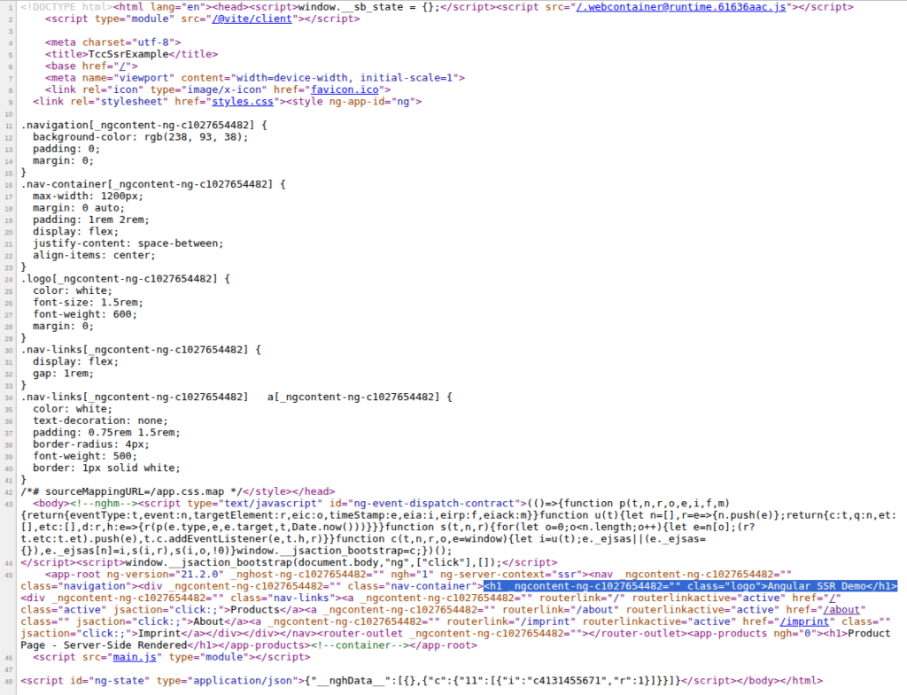 Artikel SSR Beispiel Seitenquelltext Server-Side Rendering